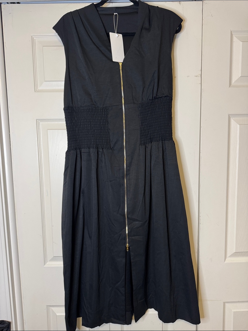 Black Midi Dress with Gold Front Zip LIKE Anthro dress!!!!